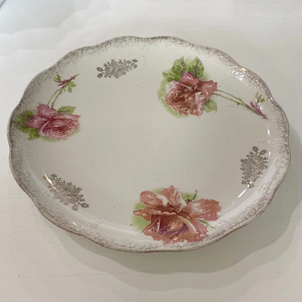 Victorian Dresden China Pink Flowers Plate! - Picture 1 of 5